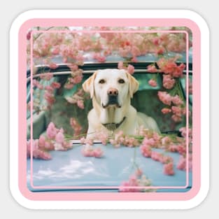 Lovable Dog And Flowers Sticker